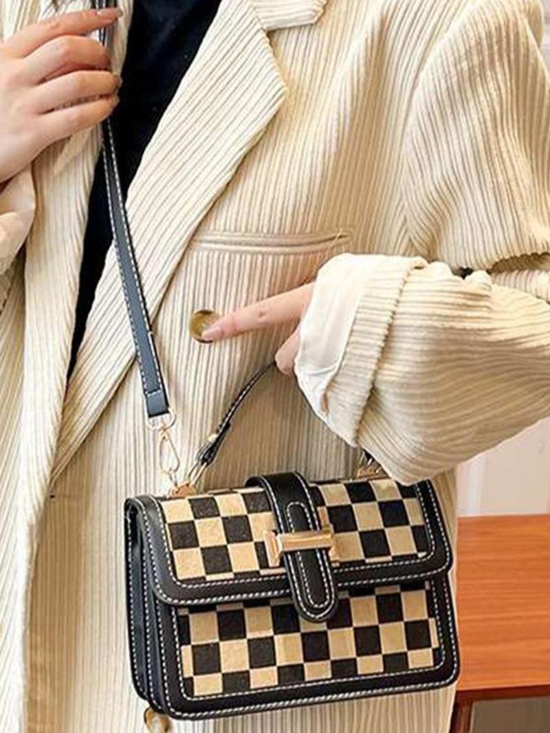 Women's Fashionable Plaid Pattern Crossbody Bag, Casual PU Leather Shoulder Bag for Daily Used, Trendy Versatile High-quality Daily Commuting Bag, Unique Bags, Handbag Sling Bag, Fashionable Patterned Bag