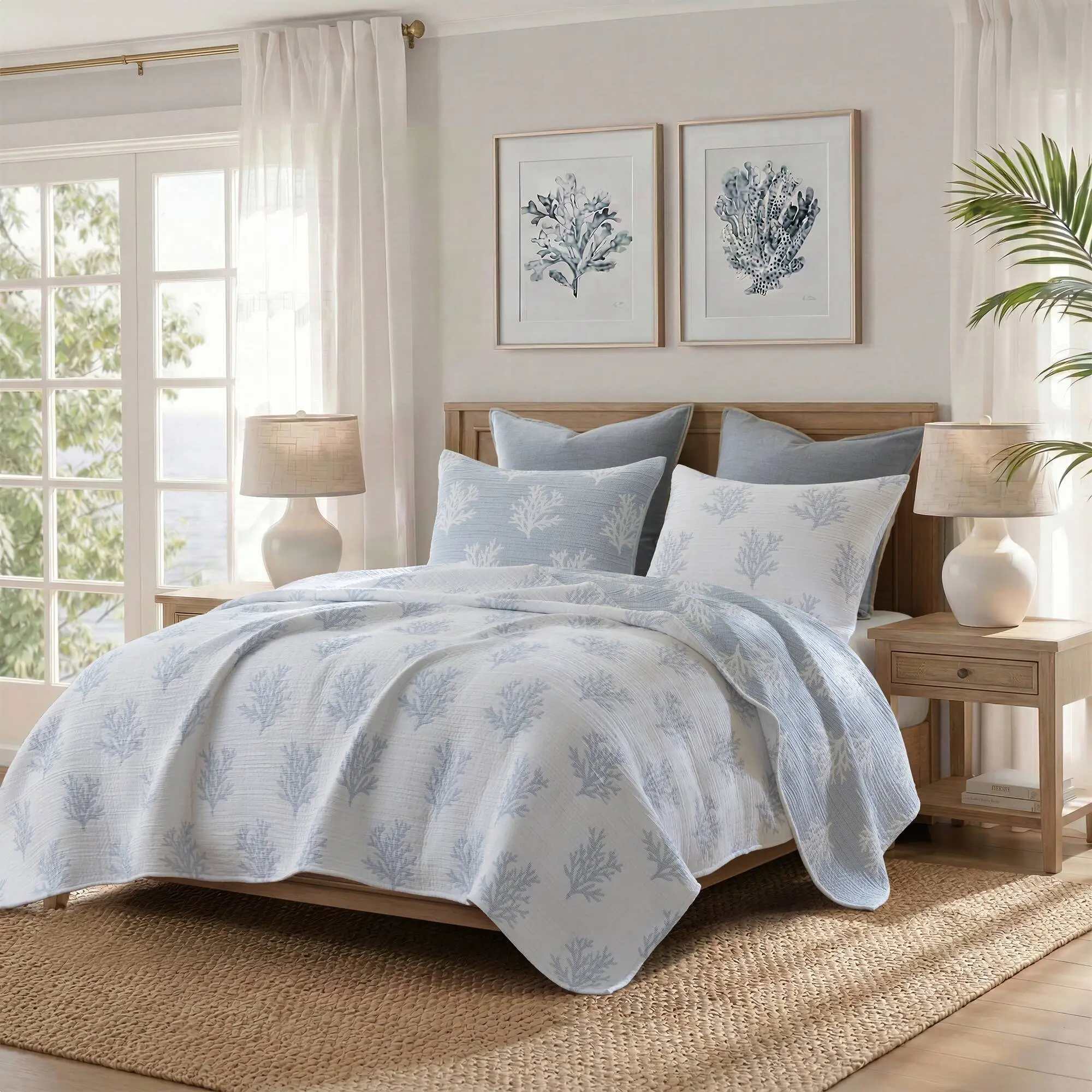 ARCH 3-Piece King/Cal King Quilt Mini Set Blue Cotton Reversible Lightweight Bedspread Coverlet for Bedroom Guest Room All Season Soft Breathable Bedding with Shams, Home Furniture and Household Product Search Terms for US Online Shopping