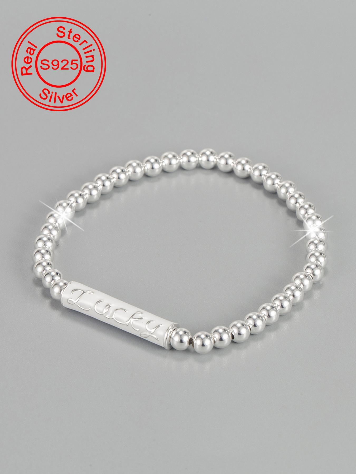 S925 Sterling Silver Beaded Bracelet, Fashionable Jewelry for Women & Girls, Trendy All-match & Exquisite Jewelry for Birthday Gift
