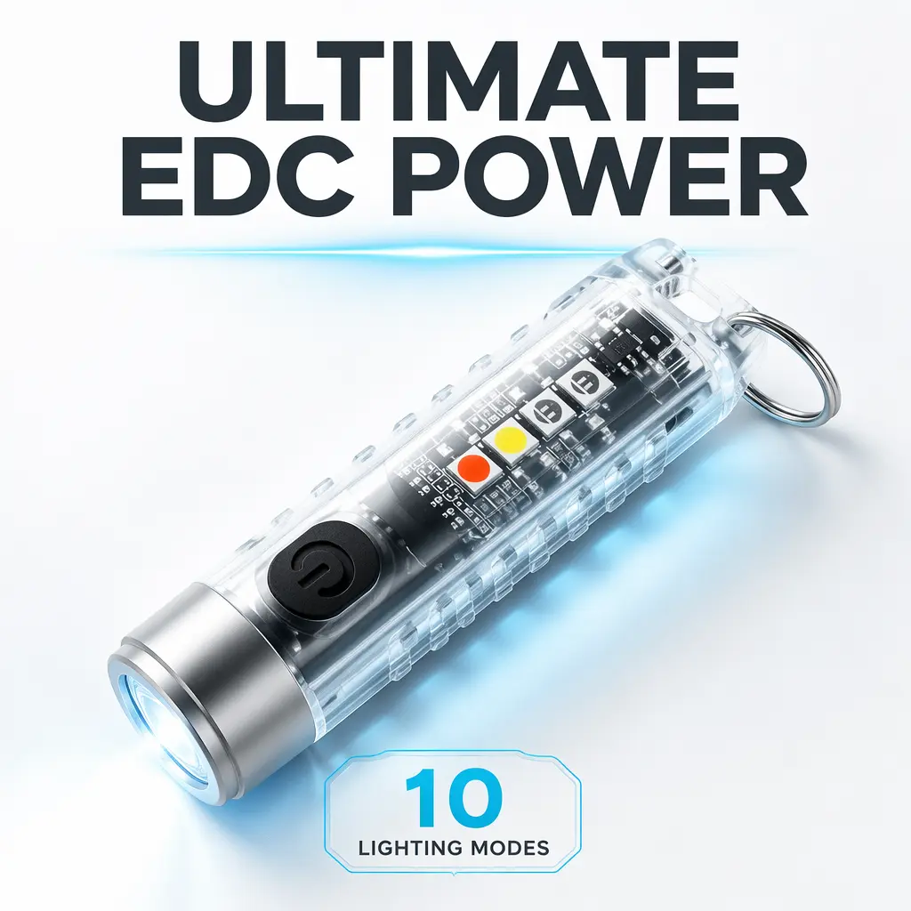 Keychain Flashlight, USB C Rechargeable Max 650 High Lumen Flashlights Super Bright with EDC Small Size, 8 Mode, Glow Blue, Perfect for Gift Camping Emergencies Outdoor| Small Size Flashlights 8 Mode