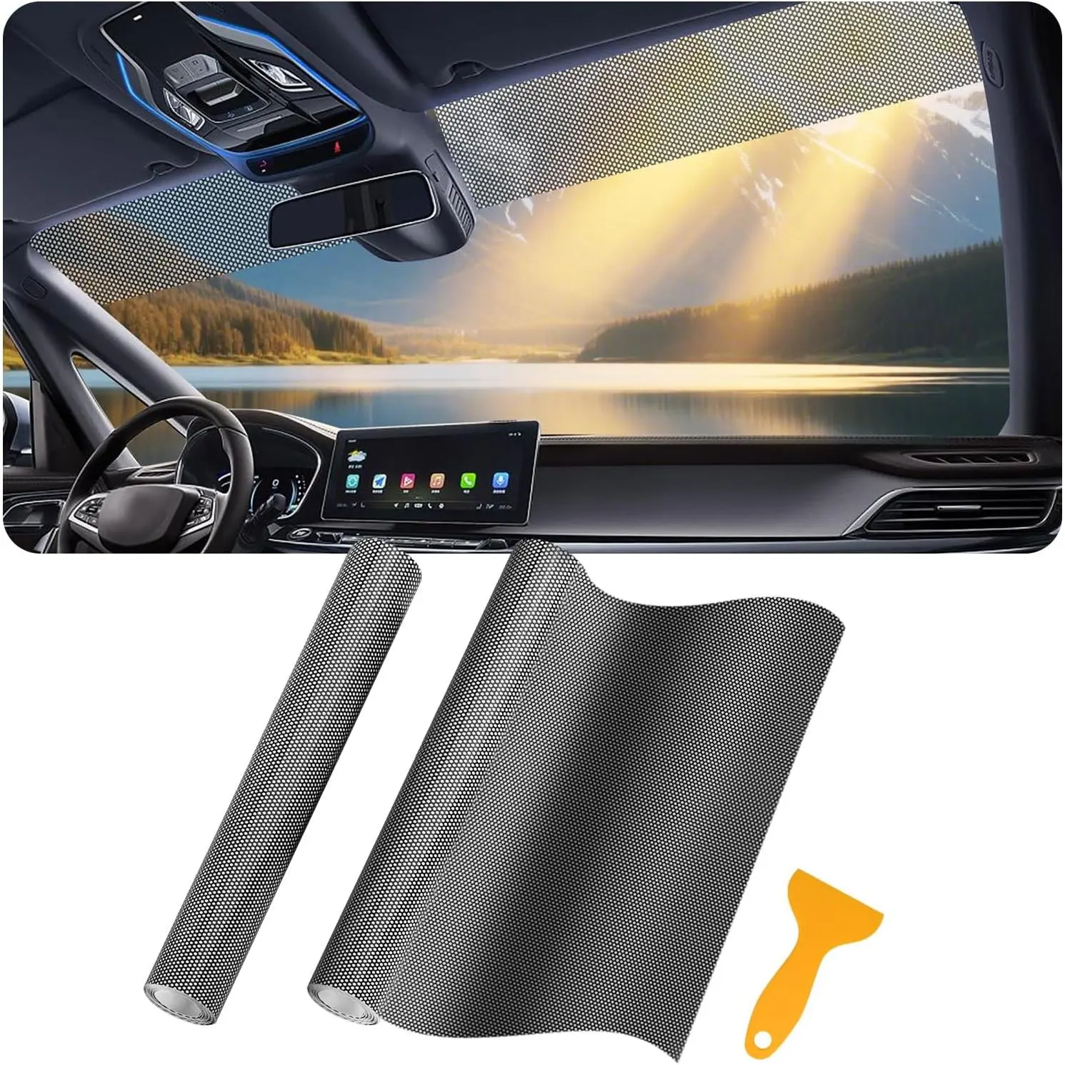 2 count 47x11  Front Windshield Tint Strip,Perforated   Window Tint Film Reduces Heat & Eye ,Anti-Glare Cuttable Sun Strip for  Windshield with