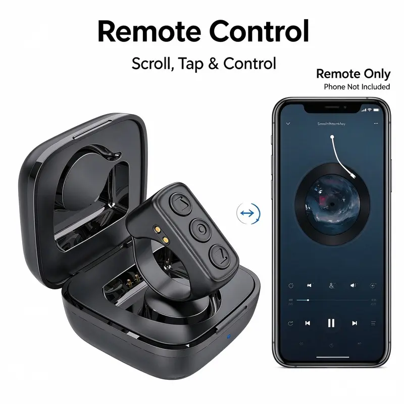 Portable ring Bluetooth remote control, multifunctional controller suitable for short video browsing, selfie shooting, and music playback, with charging storage box included