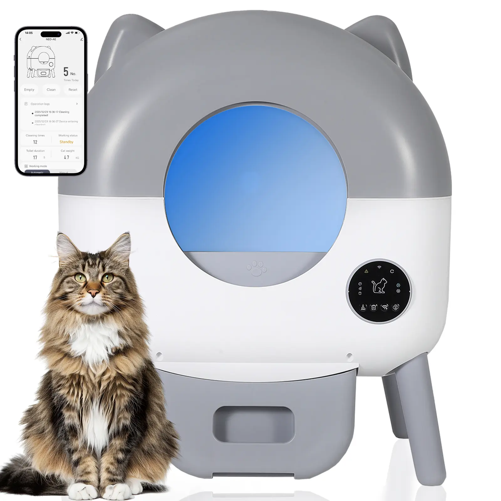 76L Self-Cleaning Automatic Cat Litter Box with App Control - Anti-Pinch Safety Sensors - Odor Control Quiet Motor - LED Night Light - Includes Trash Bags - Multi-Cat Homes