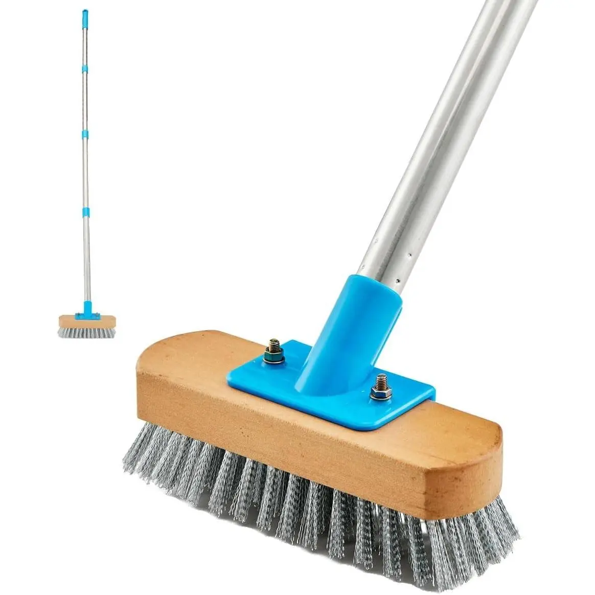 Stainless Steel Deck Scrub Brush with 60" Long Handle for Concrete - Heavy Duty Floor Scrubber, Moss Remover Wire Cleaning Brush for Rough Surfaces, Patio, Garden, GarageGift
