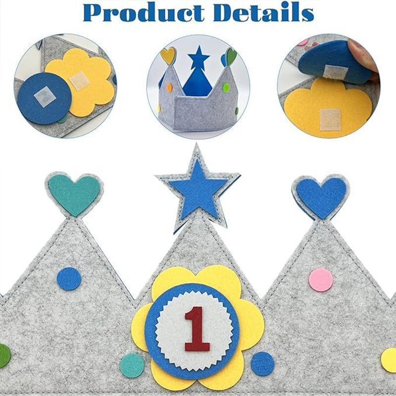 Adjustable Felt Birthday Crown Birthday Hat Durable Interchangeable Numbers Crown Photo Props  or Girls Boys Birthday party hat
