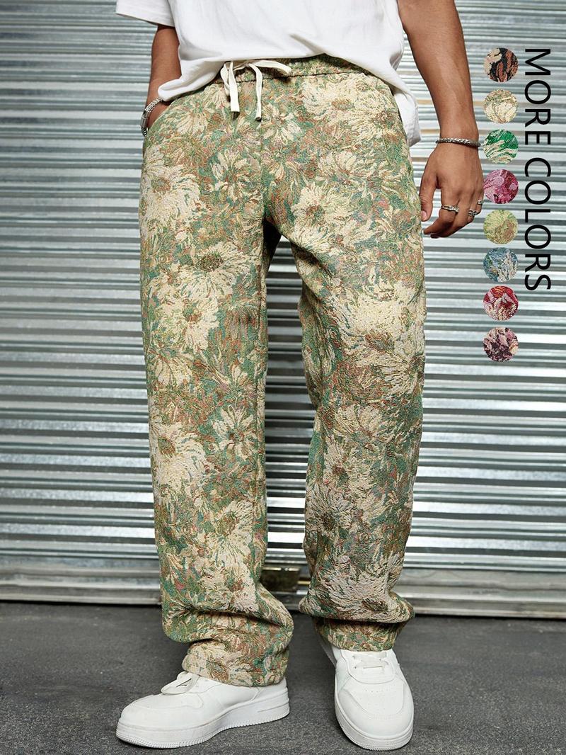 Men's Floral Pattern Pants, Street Fashion Trousers for Daily Wear, Men's Bottoms for All Seasons, Casual Beach Pants
