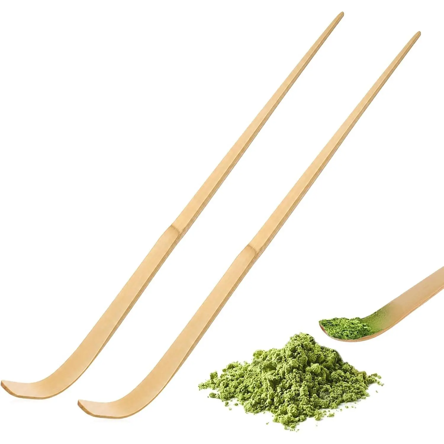 2 Pcs Bamboo Matcha Scoop, 7.5 Inch Japanese Chashaku Hooked Tea Spoon, Traditional Green Tea Scooping Spoon for Matcha Coffee Powder Tea Ceremony Accessories (Brown)
