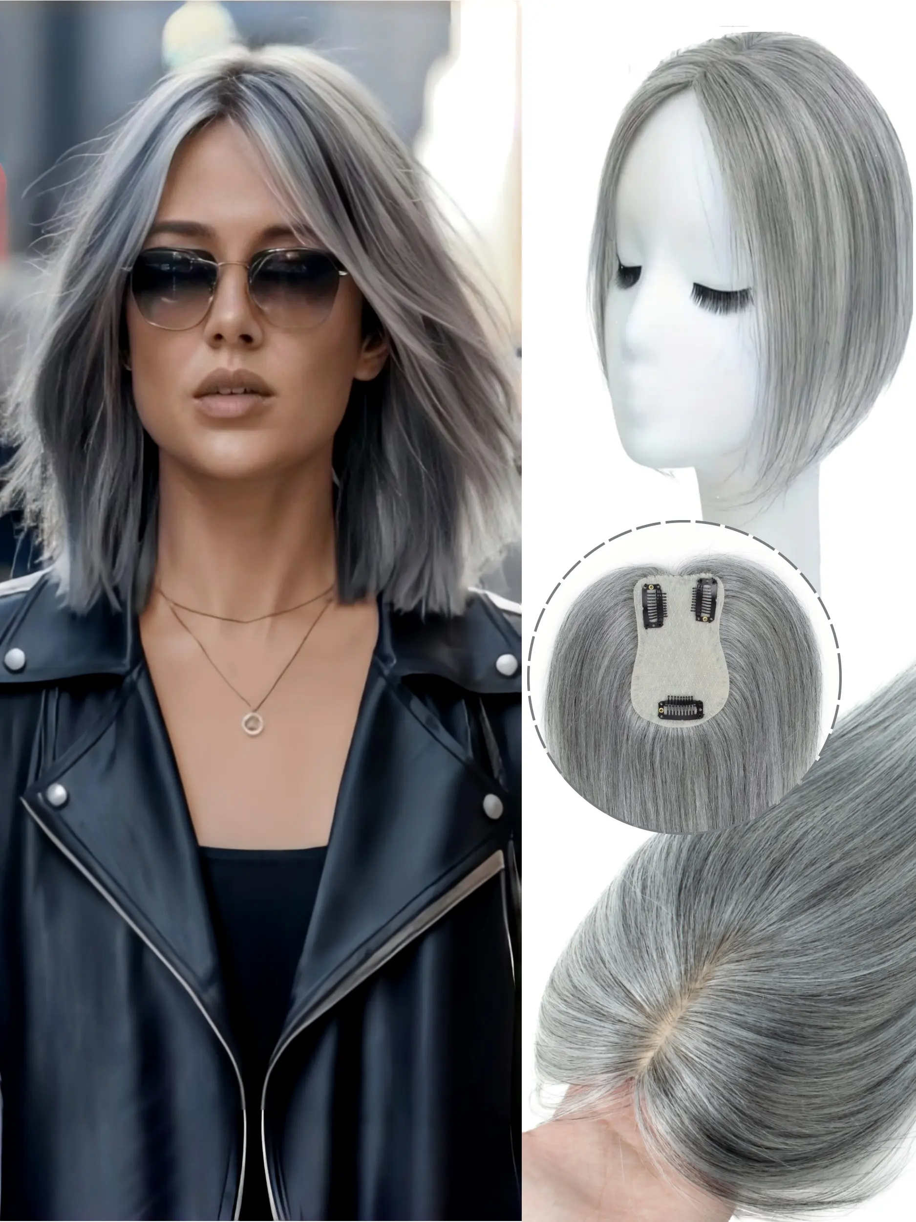 Human Hair Toppers for Women, Real Human Hair, 360° 3D Design, Thinning Breathable, 7x11 Middle Part, Clip in Bangs, Daily Use