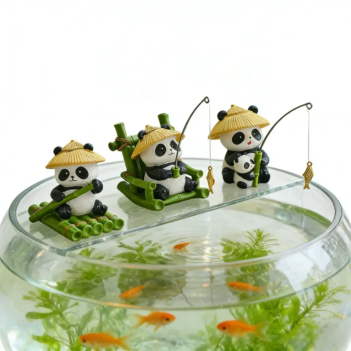 1pc Adorable Fishing Panda Resin Outdoor Statues - Bamboo Hat Animal Home Decor for Bonsai, Pond, Aquarium&Tabletop, Lunar New Year Gift for Women, Moms And Grandmas