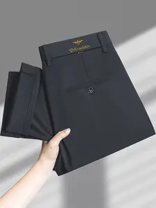 Men's Business Straight Leg Pants, High Elastic Wrinkle-Resistant Fabric, Elegant Bee Embroidery, Versatile for Commute and Leisure