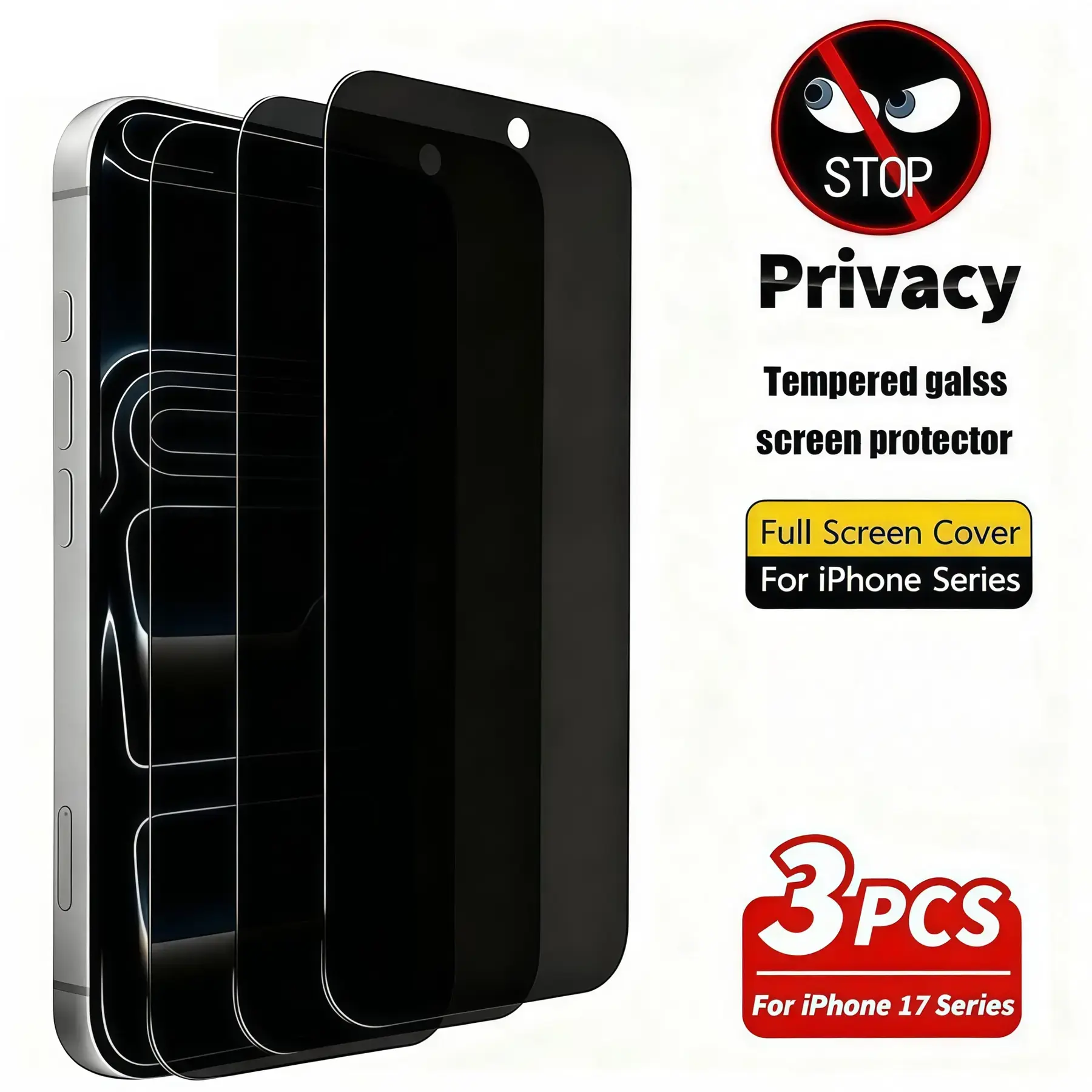 Protective Privacy Tempered Glass Screen Protector Cover, Privacy Covers, Cellphone Accessories, Mobile Accessory, Shockproof Phone Accessory Compatible with iPhone 17/17e/air/17 Pro/17 Pro Max, Anti-Scratch, Anti-Fingerprint, Shockproof