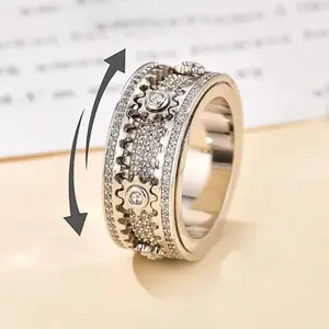 Copper inlaid gear rotating ring, matching couple rings, mechanical rotating ring jewelry