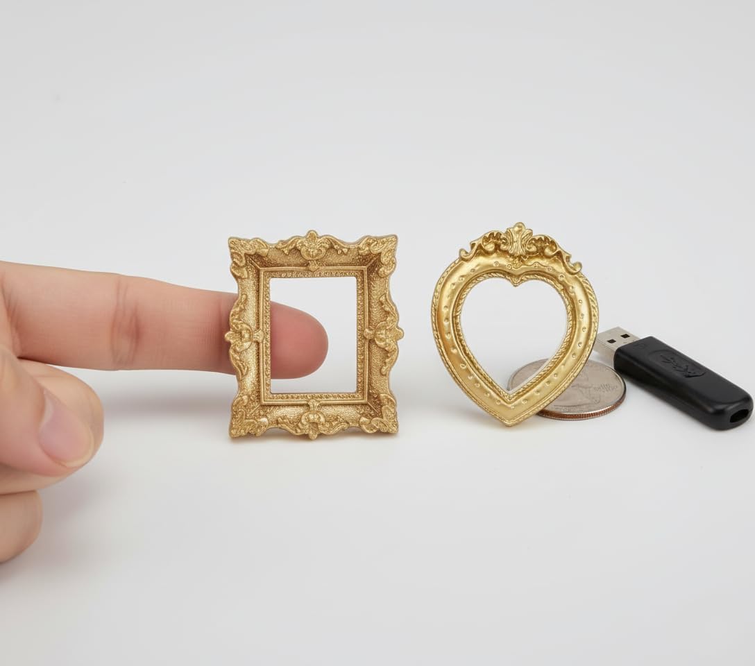 12Pcs Miniature Picture Frames Set - 1:12 Scale Dollhouse Vintage Gold Frames, Oval & Rectangle Antique Photo Frames for DIY Crafts, Wedding Decor & Fairy Garden