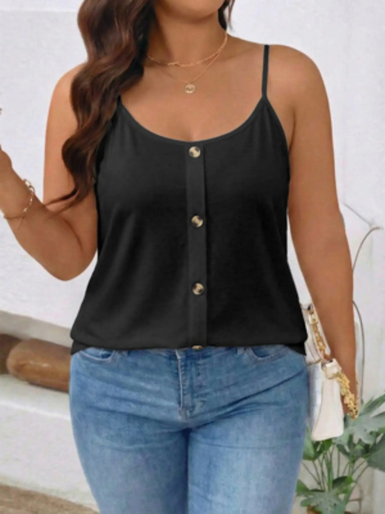 Plus Size Button Front Tank Top Women, Multi-Functional Basic Thin Strap Shirt, Perfect for Summer Casual Style, Comfortable and Stylish