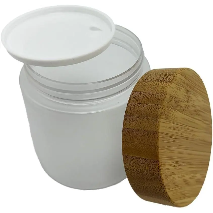 Empty  Lid Jar 8oz/250g,Refilable Plastic Round  Containers for , Butter,Cream,Lotion,Wide Mouth Makeup Sample Storage Pot Dispenser(Frost)