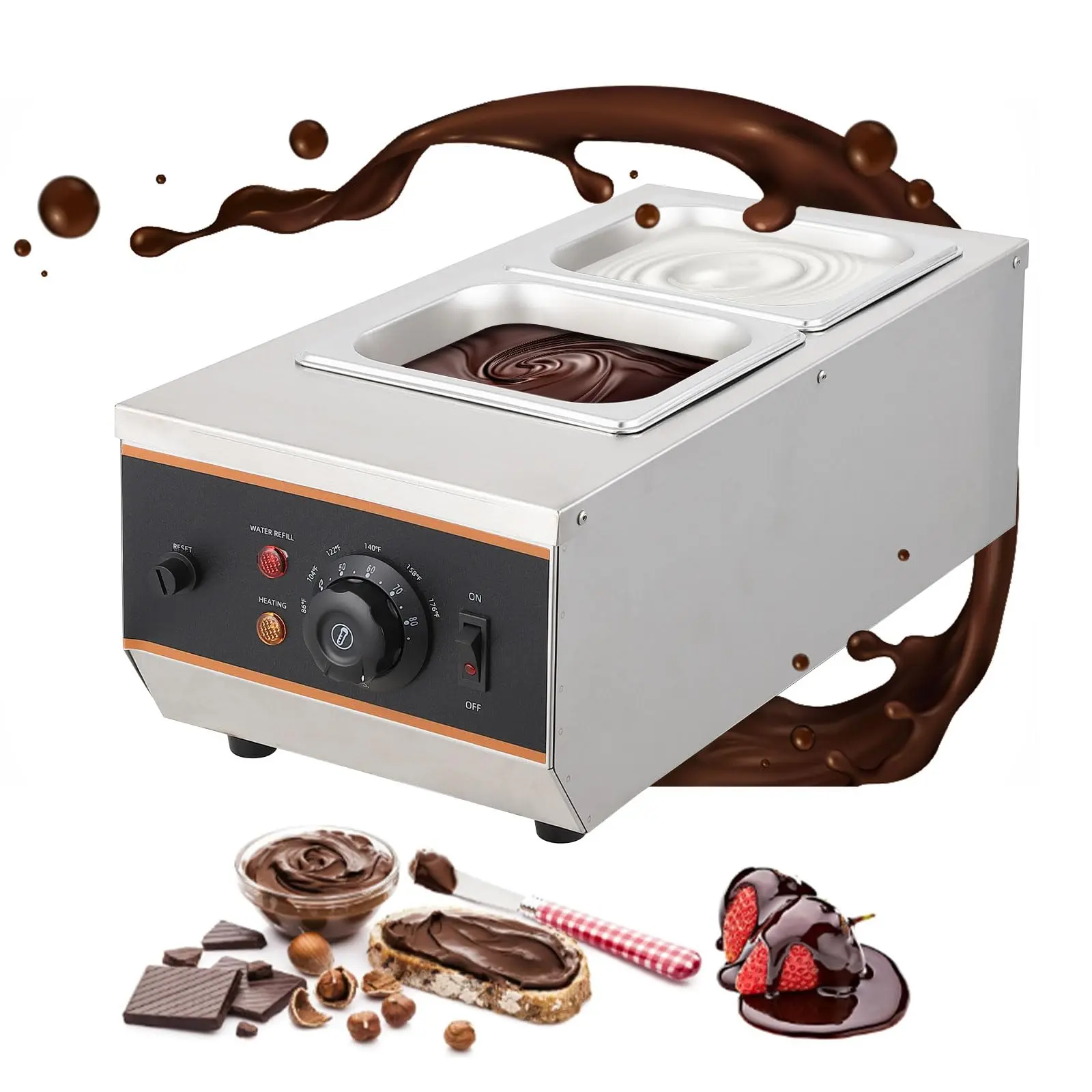 Garvee Chocolate Tempering Machine - 1.58 QT*2 Tanks, TEMP Control 86~176℉, 800W Stainless Steel Electric Commercial Food Warmer, For Chocolate/Milk/Cream Melting