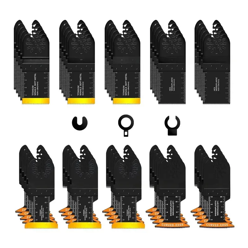 50PCS Oscillating Tool Blades,Titanium & HCS Oscillating Saw Bladesfor Metal/Wood/Plastic Cutting, CurvedEdge Multi Tool Blades Compatiblewith, Milwaukee, Dremel, Ryobi,Rockwell