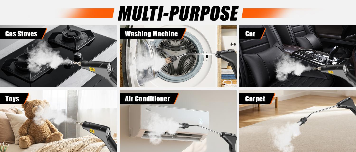 2500W High Pressure Steam Cleaner - Portable High Temp Power Steamer for Home Use, Kitchen Grease, Bathroom & Car Detailing