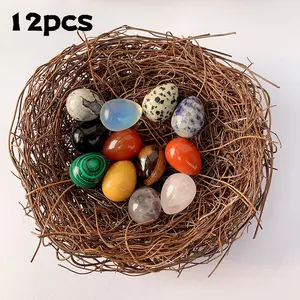 12cs Natural Easter Egg Shaped Stones, Polished Quartz Crystals, Tiger Eye Eggs, Handmade Gemstones, Crystal Decorative Ornaments