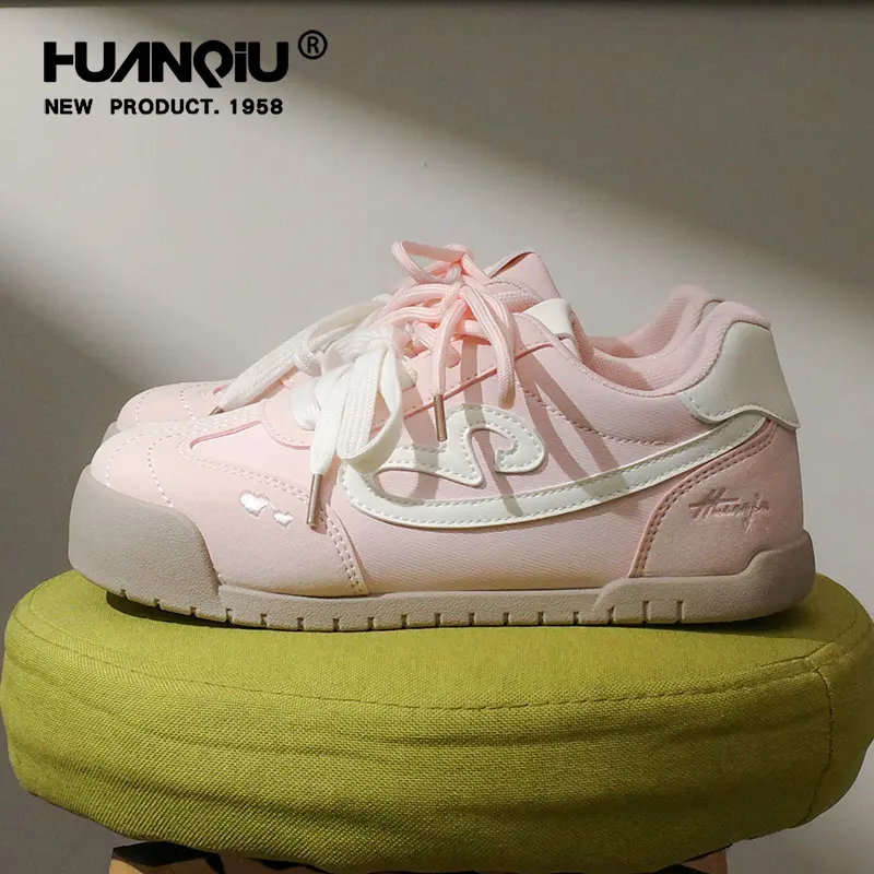 HUANQIU Women's Heart-Shaped Casual Trainers - Soft Color-Blocked Shoes, Rubber Flat Soles, Widened Round Toe, Athletic Walking Sports Training Footwear for Casual Street Style, Shoe, Walking Shoes