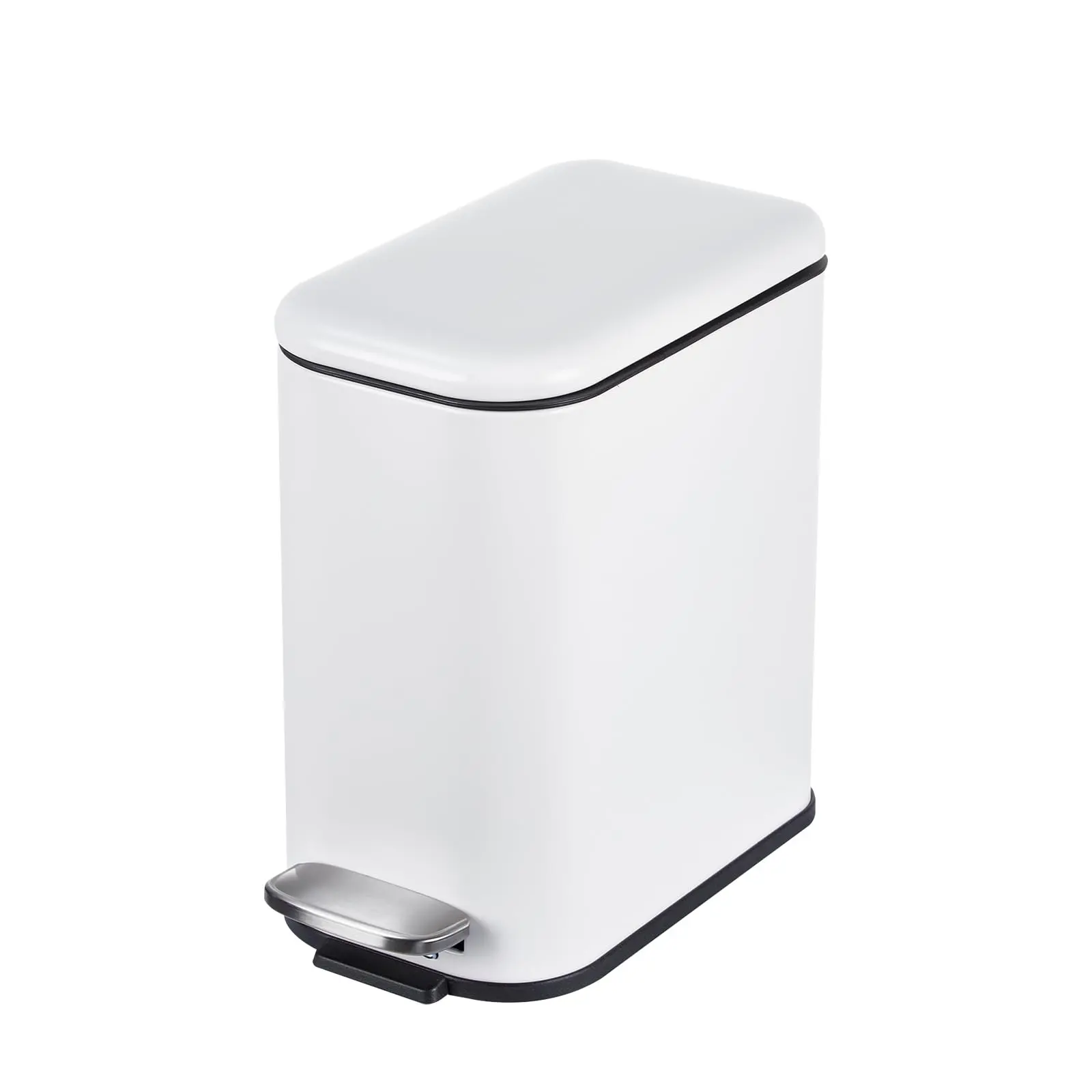 GARVEE 1.3 Gallon Slim Step Garbage Can with Soft-Close Lid, Stainless Steel Recycling Bin with Removable Inner Bucket for Kitchen, Bathroom, Office in White