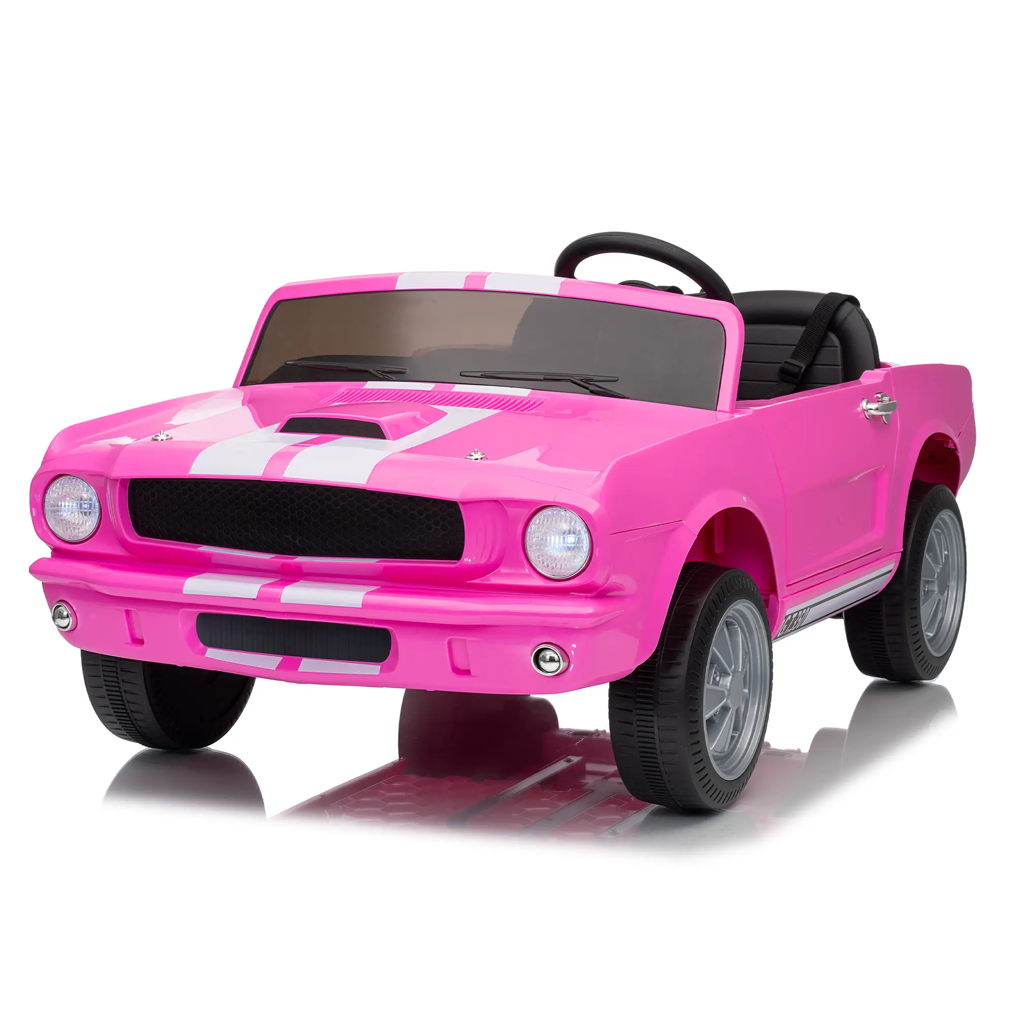Garvee Shelby GT350 Licensed 24V 2-Seater Electric Ride-On Car for Kids – Dual Safety Belts, Remote Control, LED Lights, Wide Seat, Large Battery – Outdoor Power Vehicle for Children – Pink/White