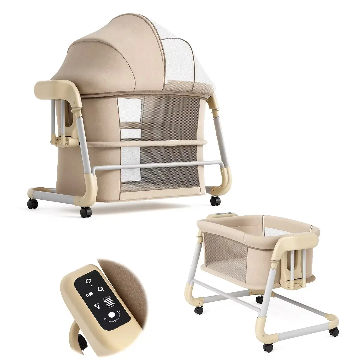 Electric Rocking Bassinet with Remote – 5 Swing Speeds, 12 Lullabies, Timer, Portable Baby Cradle for Newborn