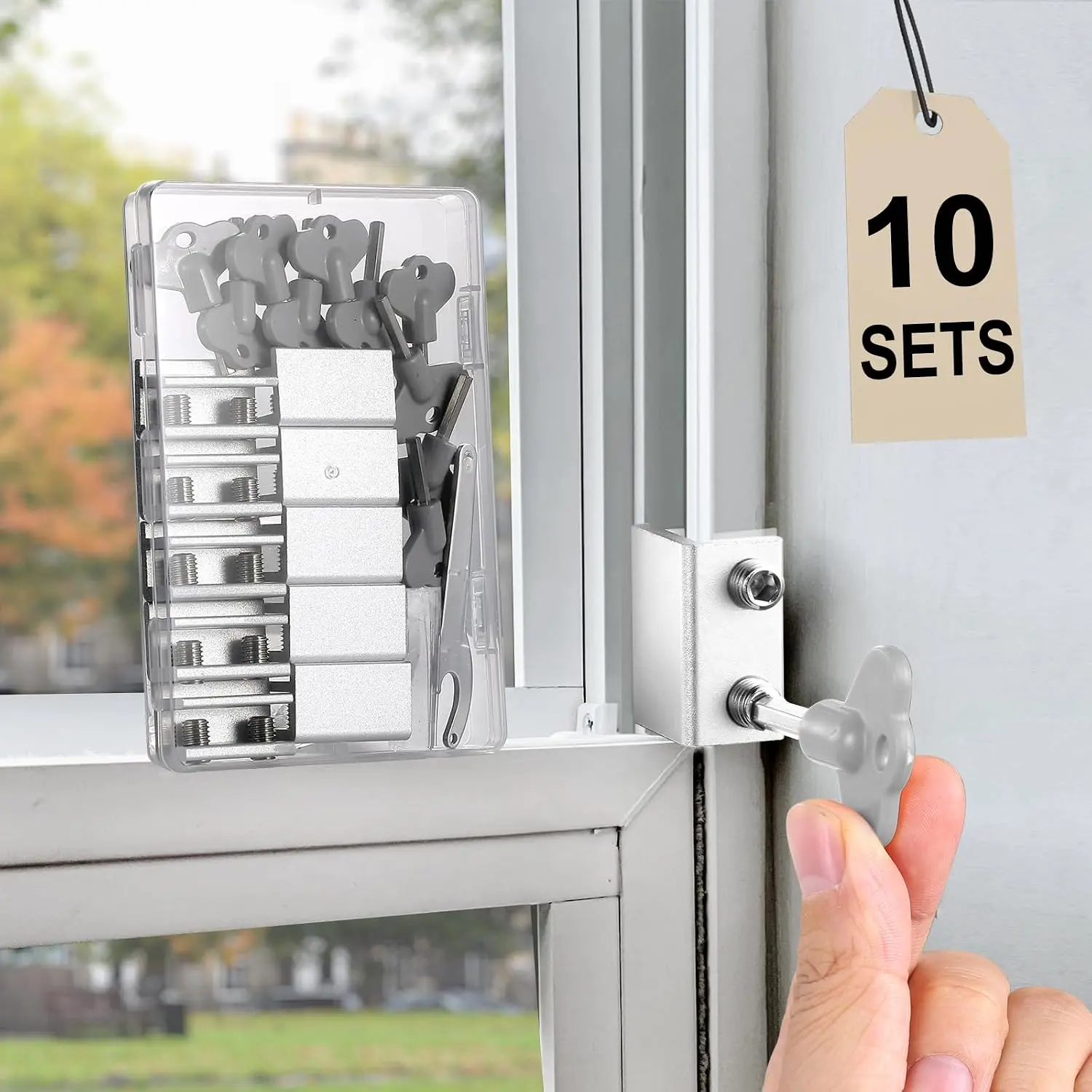 Window Locks,10 Sets Sliding Window Locks with Key, Window Locks for Up and Down Windows,Easy to Install Vertical & Horizontal Window  Locks,Adjustable  Window Stopper Lock()
