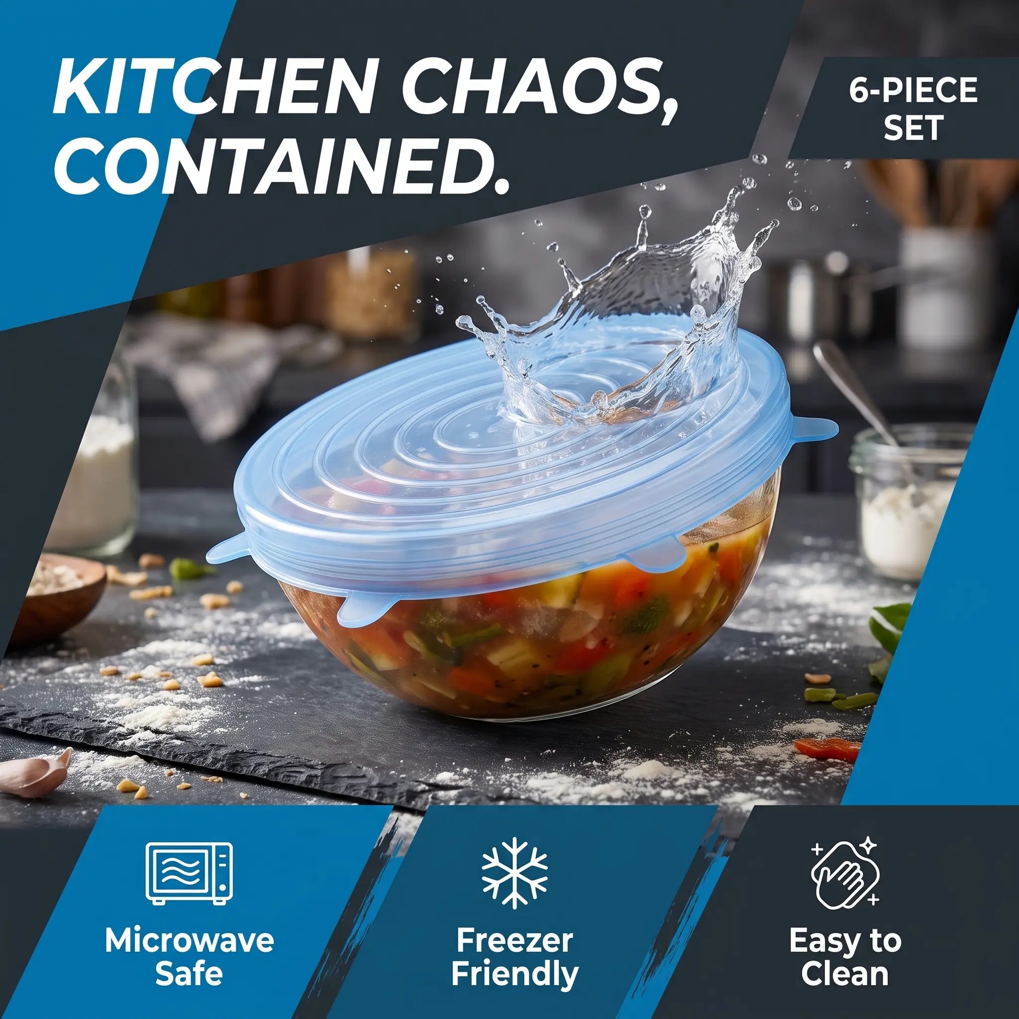 6 Pack Silicone Stretch Lids, Universal Reusable Flexible Food Storage Covers, Leakproof Bowl & Container Lids for Keeping Food Fresh, Ideal for Home Kitchen, Camping & Outdoor Use