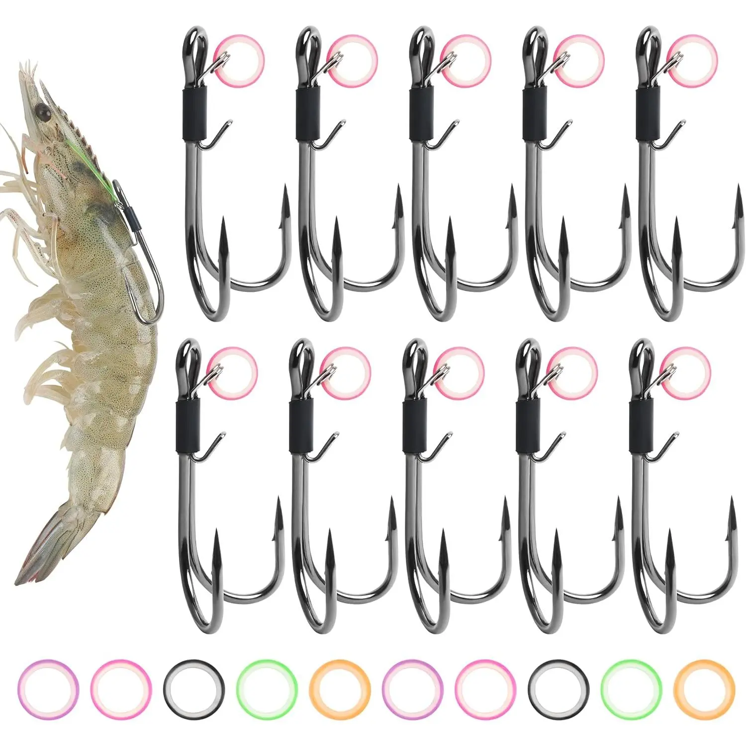 High Carbon Steel Double Barbed Fishing Hooks - 10-Count Live Shrimp Hooks with Deep High-Gap, Forged Shank, Secure Locking, Live Holder & Shrimp Walker Design, Multi-Size Options, Fishing Gear for Saltwater/Freshwater Bass