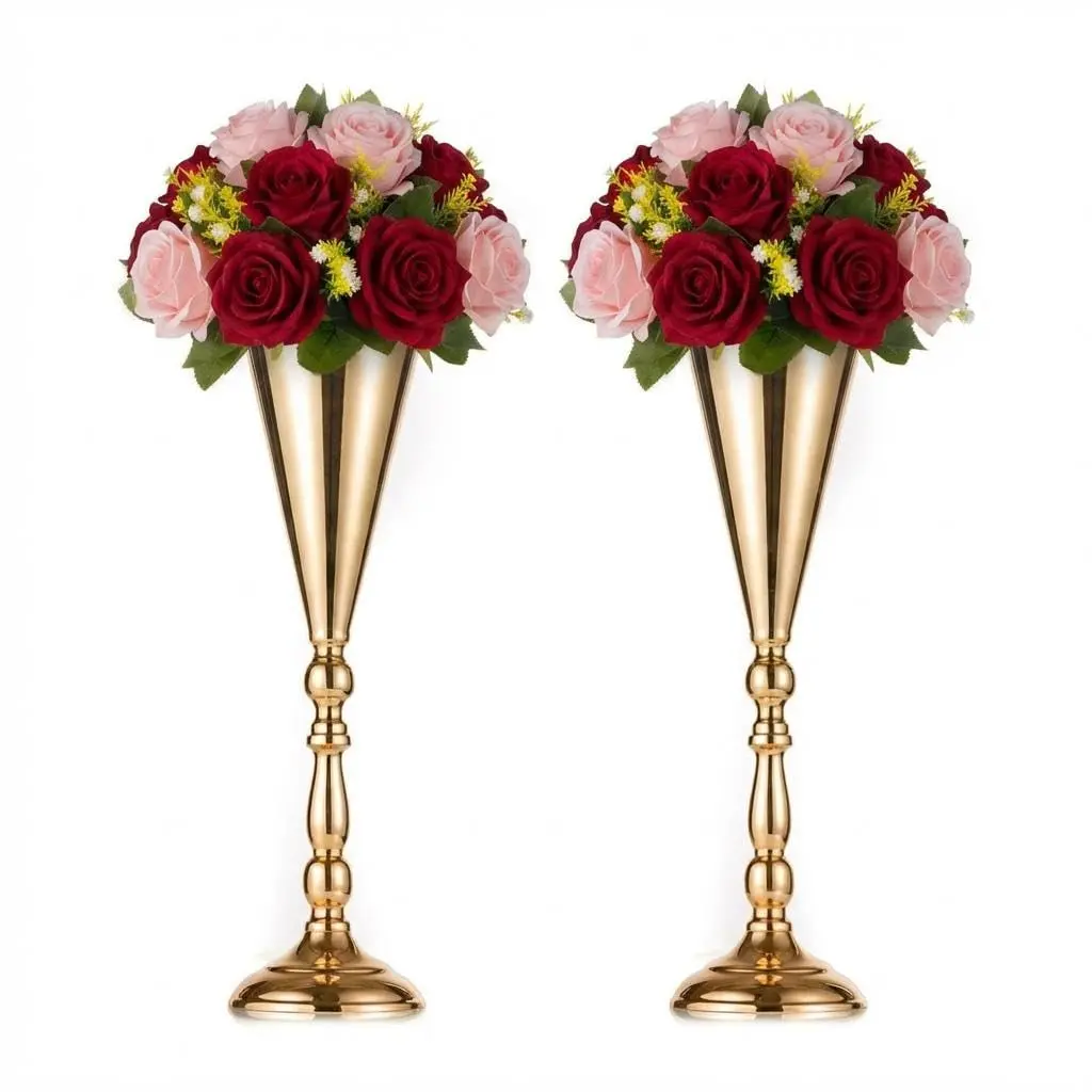 16.5 Inch Gold Metal Trumpet Vase, Tall Flower Centerpiece Stand for Weddings, Parties, Anniversaries and Home Décor, No Flowers