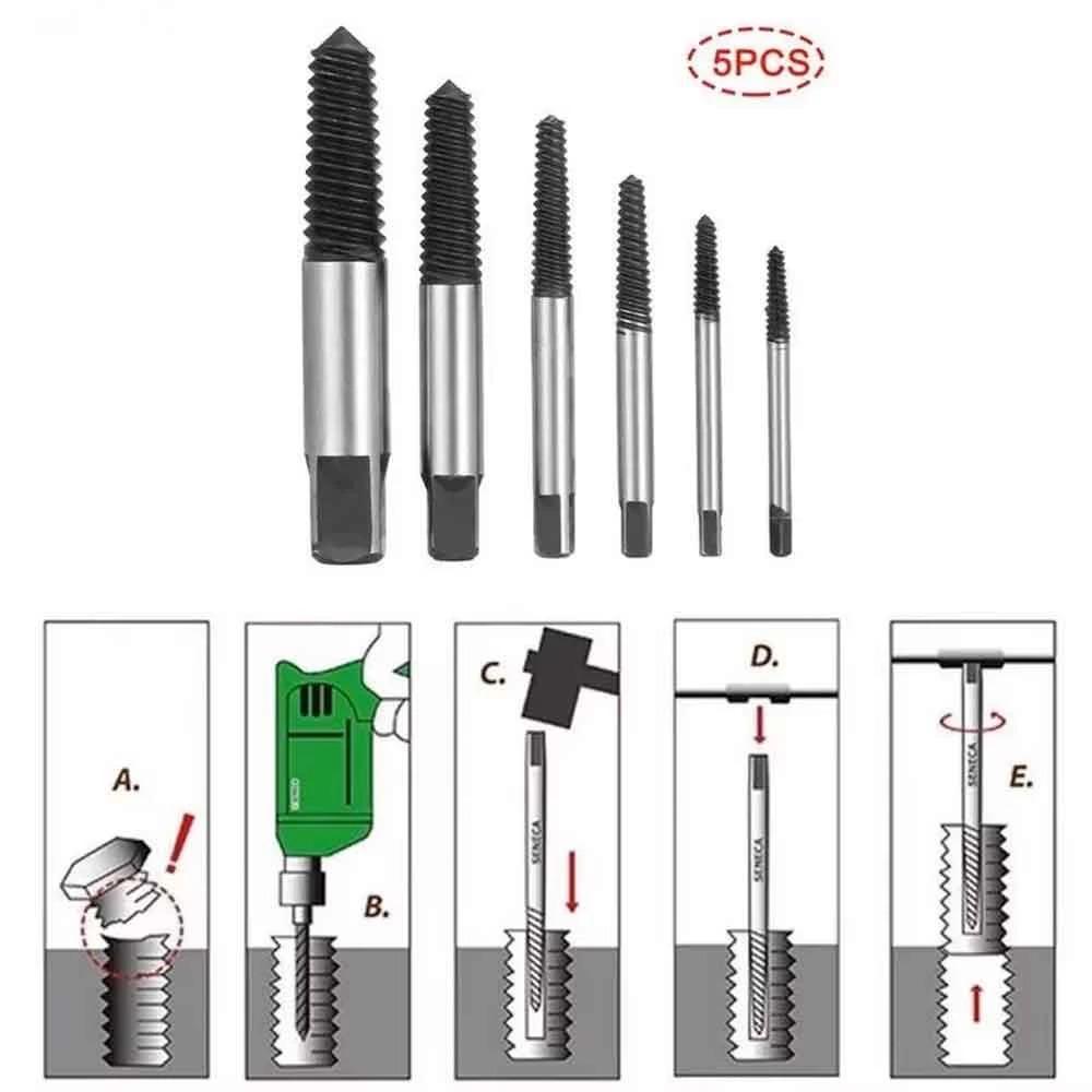5pcs/6pcs Damaged Broken Screw Remover Extractor,Drill Bits Steel Durable Easy Out Remover Tool,Works on Wood and Machine Screws