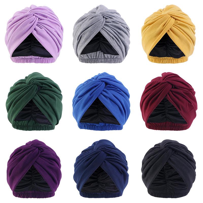 Double Layer Satin Indian Turban, Elastic Cross Twist Chemo Head Wrap
