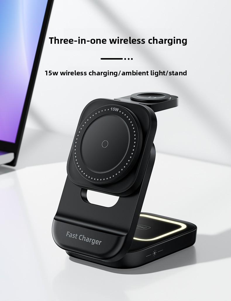 New foldable, retractable, magnetic 3-in-1 wireless charger suitable for Apple phone stand wireless charging