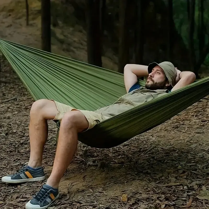 Single Adult Polyester Hammock - Regular Customer Exclusive, Portable Lightweight, Easy-Clean for Camping, Backpacking, Temu Cross-Border New Arrival, Easy Cleaning, Outdoor Relax, Swing Attachment Hammocks