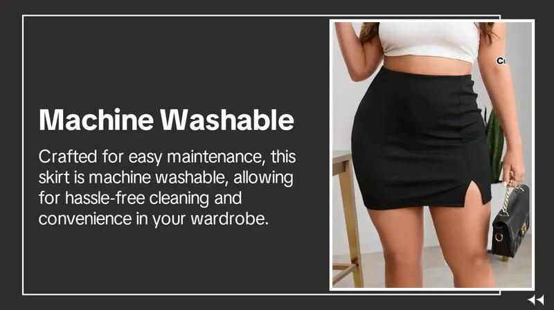 Plus Size Solid Split Thigh High Waist Skirt, Elegant Fashion Casual Minimalist Bodycon Skirt for Daily Outdoor Wear, Women Plus Clothing for All Seasons