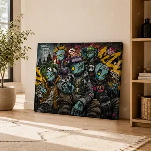 Graffiti Robot Canvas Wall Art, Futuristic Street Art Poster, Urban Cyberpunk Wall Decor for Game Room, Bedroom, Teen Room, Studio, Office, Unframed Canvas Poster or Framed Canvas Wrap