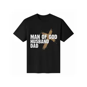 Men's Graphic Print Cotton T-Shirt - Man of God Husband Dad Faith Cross, Christian Apparel Gift for Father's Day