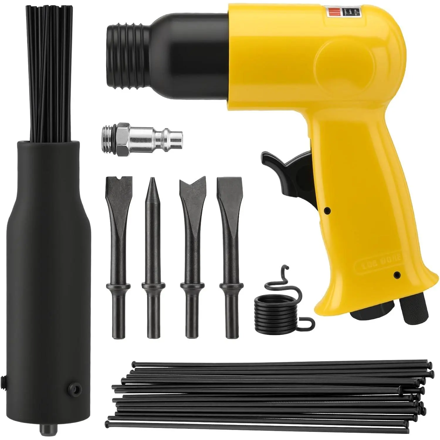 2 in 1 Air Needle Scaler, 4500 BPM High Pneumatic Chisel Kit| Needle Scaler Air Tool, Rust Remover Tool with 38-Pcs Flat-head Descaling Needles & 4 Chisel Bits, Yellow