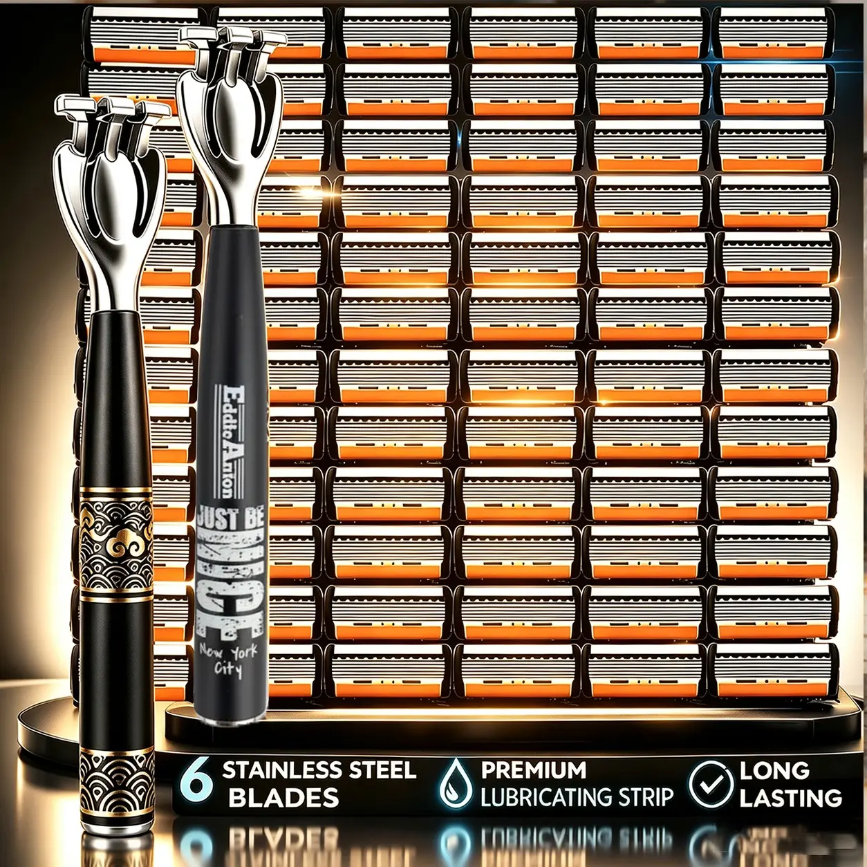 Men's 2-Handle 90-Piece 6-Layer Manual Razor Set, Non-Slip Metal Handle, Durable Stainless Steel, Multiple Replacement Blades