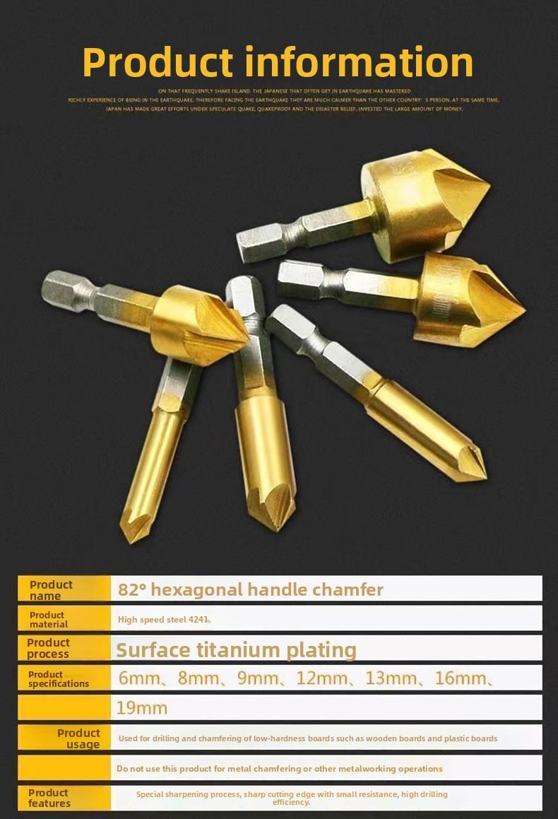 Six-piece woodworking chamfering tool set, five-blade chamfering knife, wood countersink drill, deburring tool, woodworking hole opener set