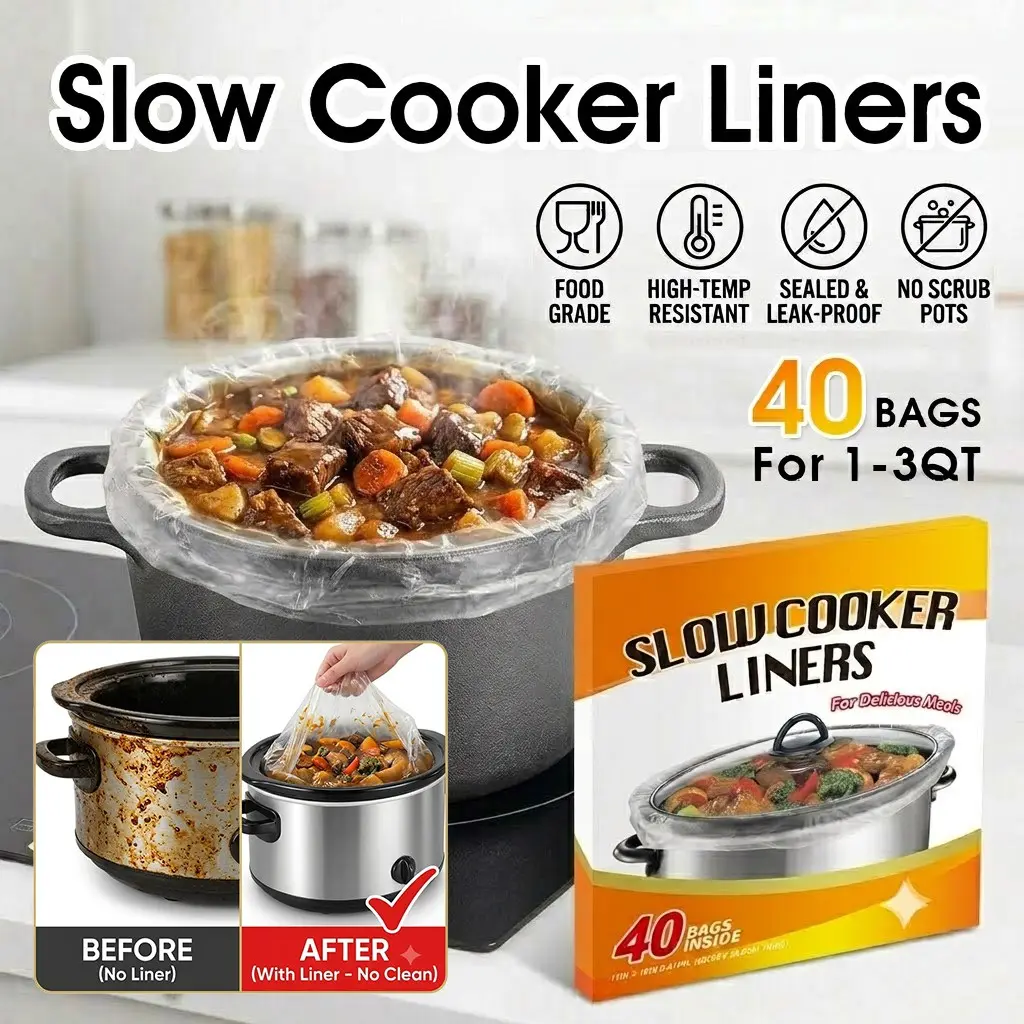 40pcs Small Slow Cooker Liners (1-3 Qt), Easy Cleanup Disposable Crock Pot Liners, Fits Round/oval Pots, Convenient Kitchen Essentials