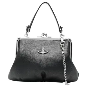 Vivienne Westwood Granny Frame 2026 Crossbody Handbag for Women, Metallic Logo Chain, Polyurethane, Black