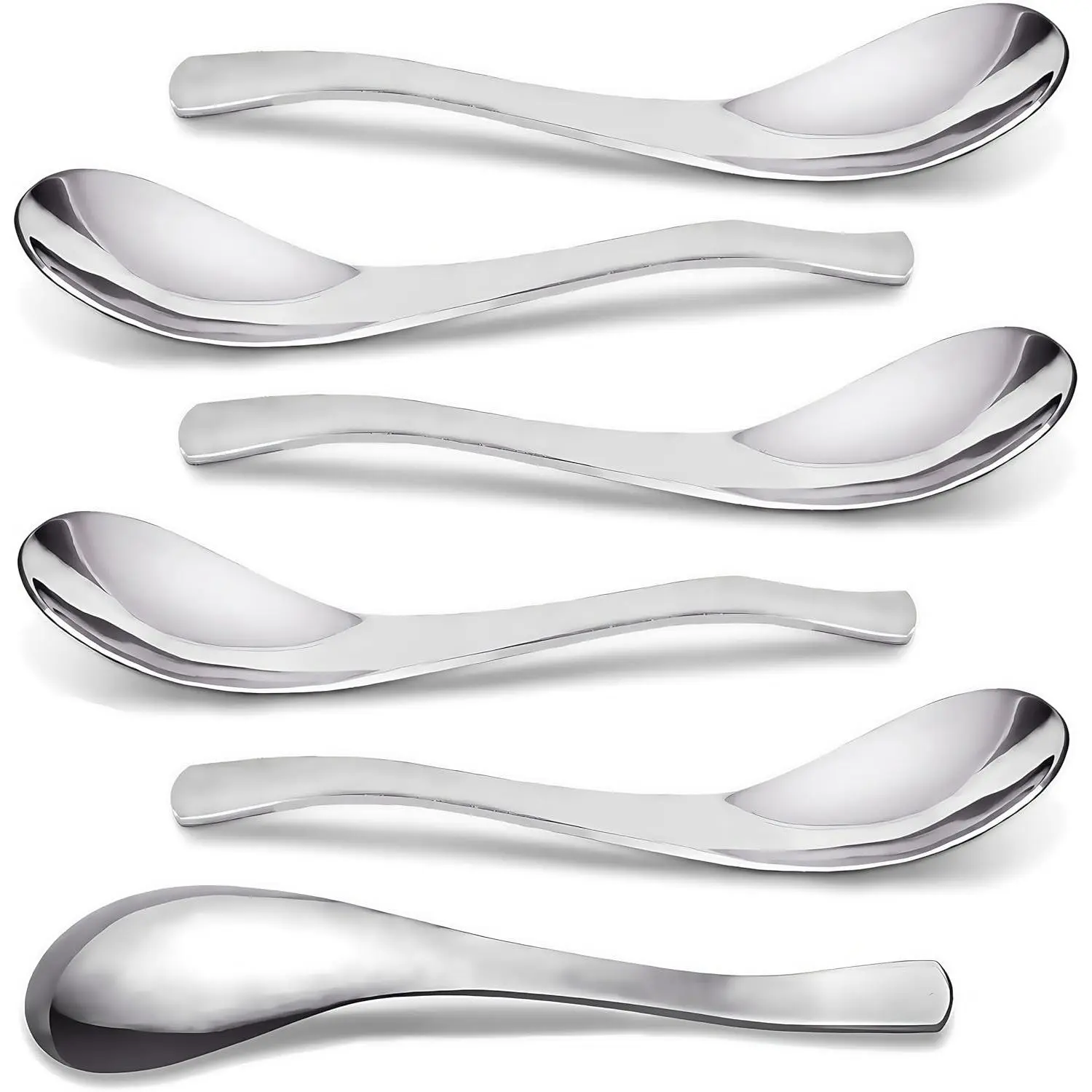 6 Pcs 6.3 Inch Stainless Steel Korean Soup Spoons, Heavy Duty Thick Short Handle Asian Ramen Spoons for Soup, Cereals & More