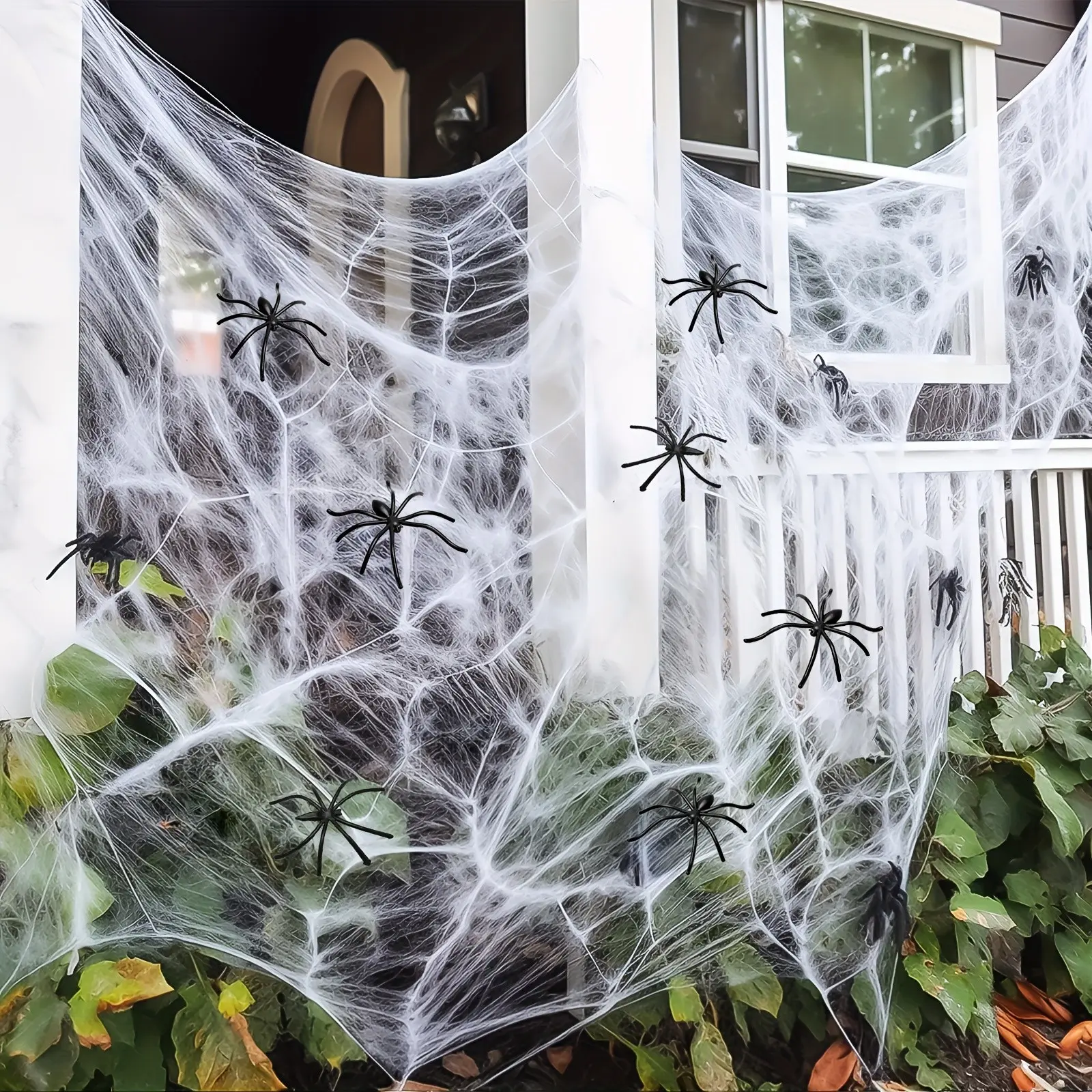 200 Sqft Stretchable Halloween Spooky Spider Web Decor with 20 Fake Spiders, Super Elastic Cobweb Indoor Outdoor Halloween Party Supplies Yard Home Haunted House Decorations