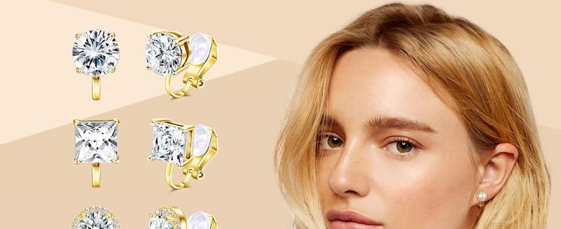 THUNARAZ 4 Pairs Dazzling Non Pierced Ear Clips Hypoallergenic Cubic Zirconia Clip on Earrings for Women Men Comfortable for Wedding and Dance Competitions Silvery Golden Earrings Goth Accessories Fashionable Jewelry Earring Stack for Christmas Gift