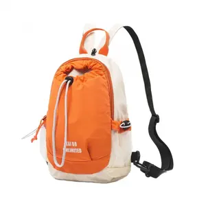 3-Way Wear Mini Drawstring Backpack, Water Repellent Nylon Daypack With Tablet Sleeve & Adjustable Water Bottle Mesh Pocket For Hiking Travel Gym b49023