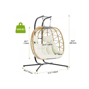 Egg-shaped rocking chair with stand - weight capacity of 350/600/700 pounds, outdoor and indoor wicker hanging chair with cushion, suitable for porch and patio