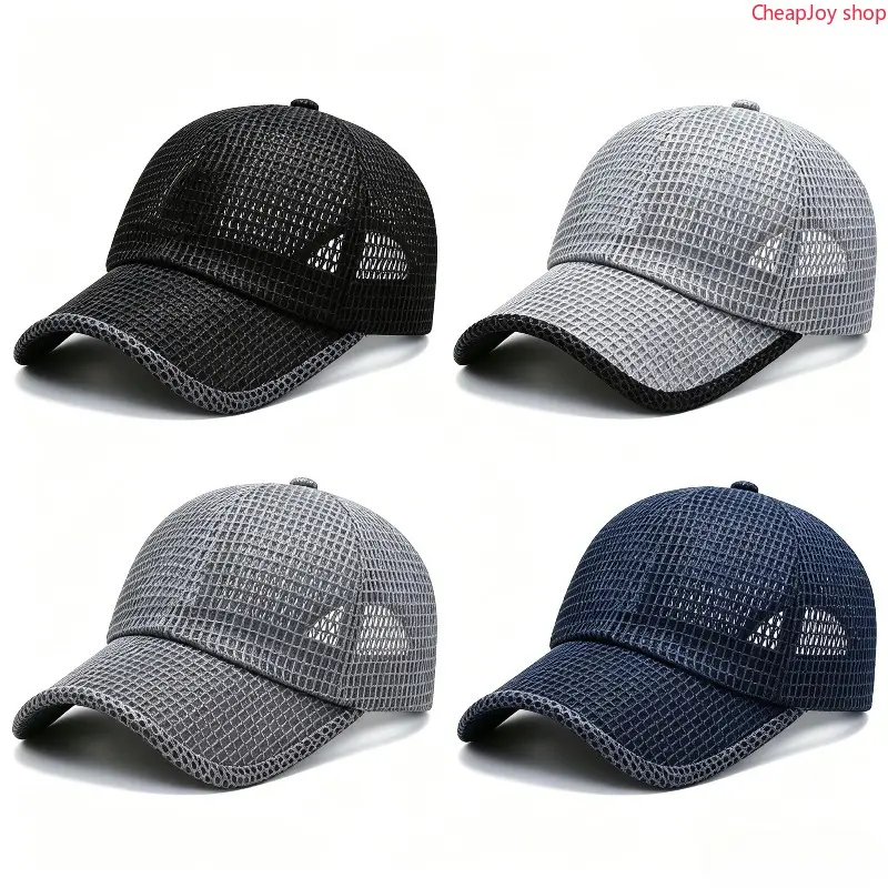 4 Pack Men’s Breathable Mesh Trucker Baseball Cap, adjustable cotton snapback sun visor hat with flexible closure, lightweight sunscreen headwear for outdoor sports, daily hiking and practical men’s holiday gift picks