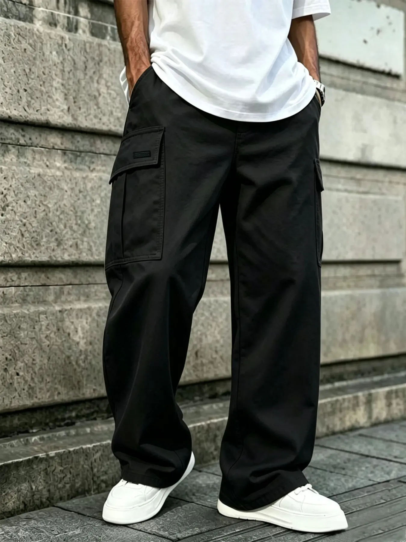Men's Casual Straight Leg Work Pants, Woven Fabric, Spring & Fall Wear, Fashionable and Comfortable, Ideal for Daily Use